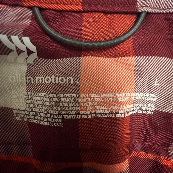 All In Motion Red & Black Checkered Long Sleeve Shirt‎ Size L - Picture 6 of 8